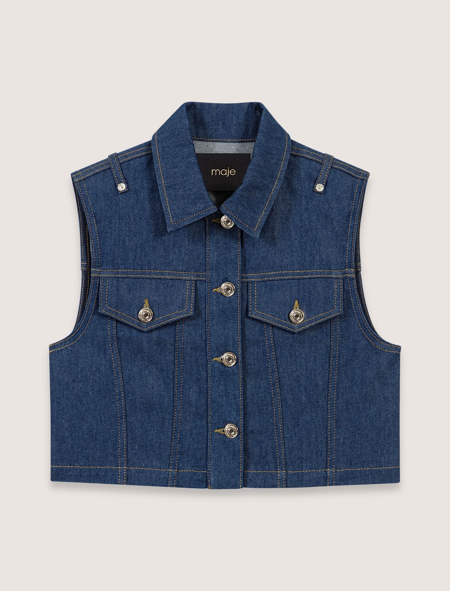 Áo khoác denim không tay dáng ngắn